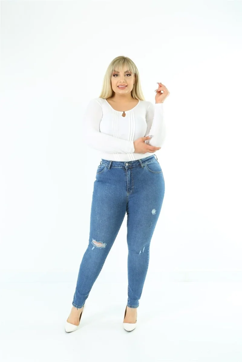 Cedy Denim Women's High Waist Skinny Fit Jeans Plus Size Denim TrousersC597