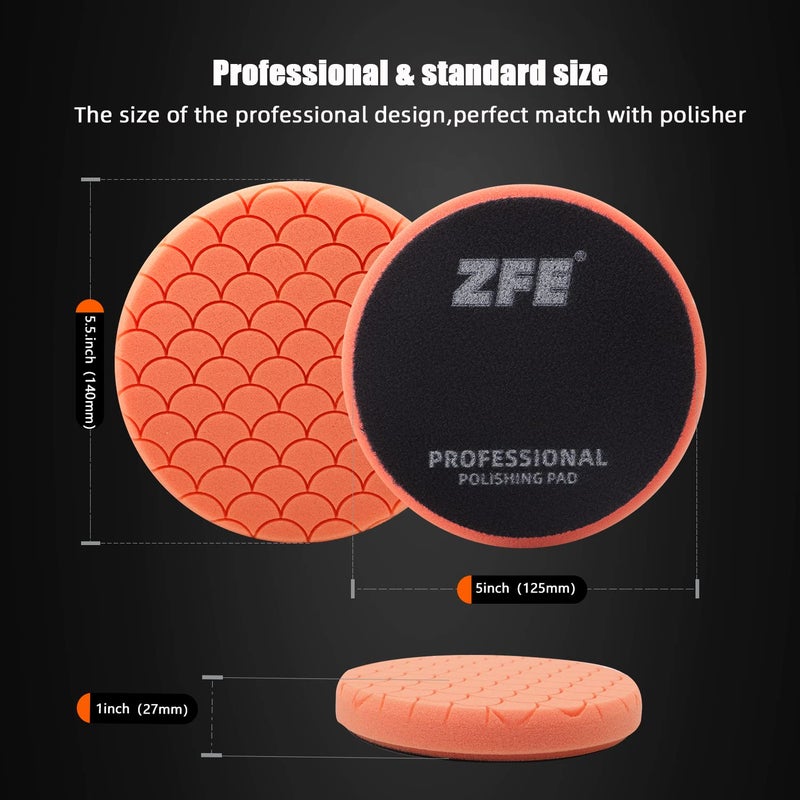 ZFE Buffing Polishing Pads, 7Pc 5.5 Inch Face for 5Inch 125mm Backing Plate Compound Buffing Sponge Pads Cutting Polishing Pad Kit for Car Buffer Polisher Compounding, Polishing and Waxing -PPTYS5SET - Image 5