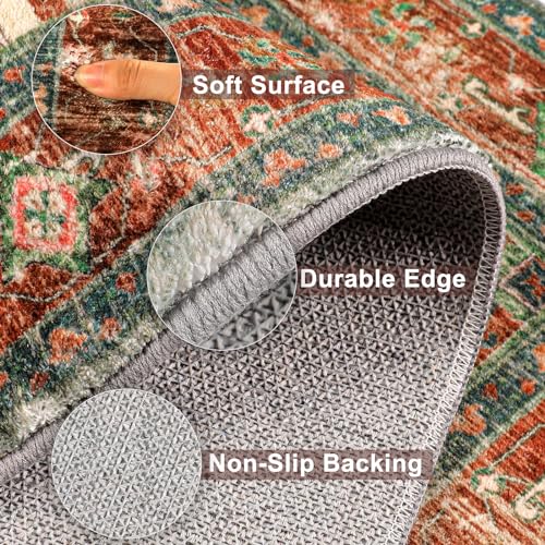 Yamaziot Area Rug 5x7, Non-Slip Washable Boho Vintage Living Room Bedroom Rug with Rubber Backing, Low Pile Faux Wool Soft Distressed Rug Floor Carpet for Living Room, Bedroom - Image 3