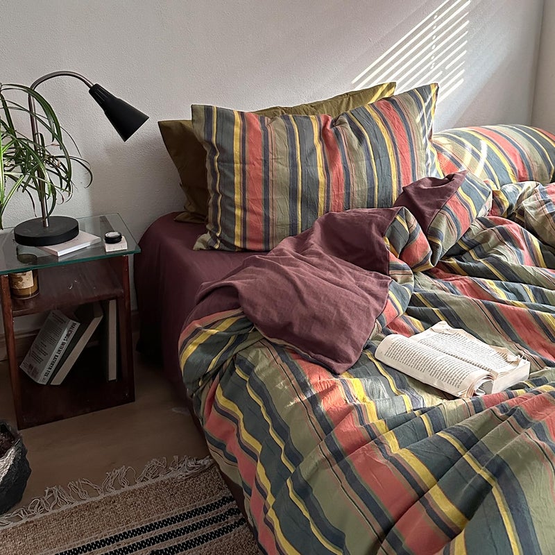 mixinni Vintage Striped Duvet Cover Set Twin XL Size - 3 Piece 100% Washed Cotton Bedding Set, Soft & Breathable,Colorful Striped Pattern Printed Comforter Cover for All Seasons - Image 1