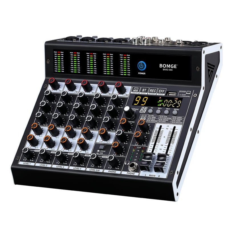 BOMGE Professional audio mixer 6 Channel Mixing Console with 99 DSP Effect48V Phantom BluetoothUSB Interface2 AUXFX Processor for studio recording Live Performances - Image 2