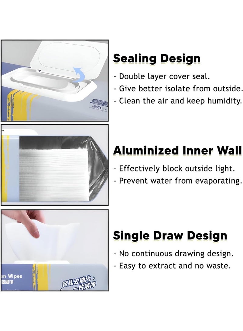Lemon-scented wet wipes for removing kitchen grease and grime—safe for hands and surfaces (pack of 80 wipes) - Image 5
