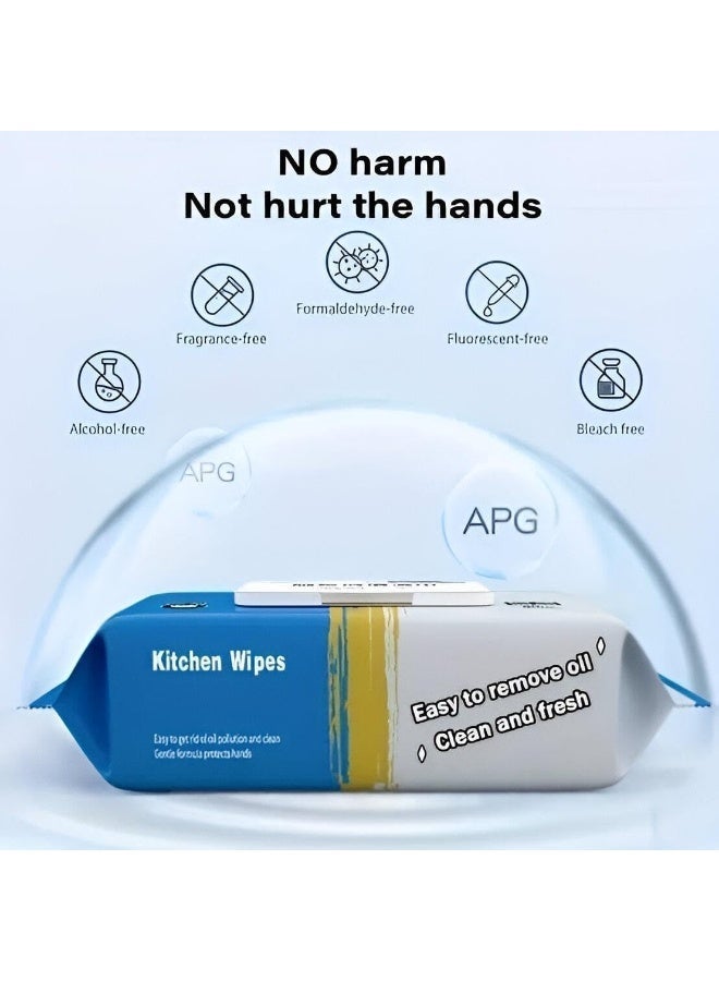 Lemon-scented wet wipes for removing kitchen grease and grime—safe for hands and surfaces (pack of 80 wipes) - Image 3