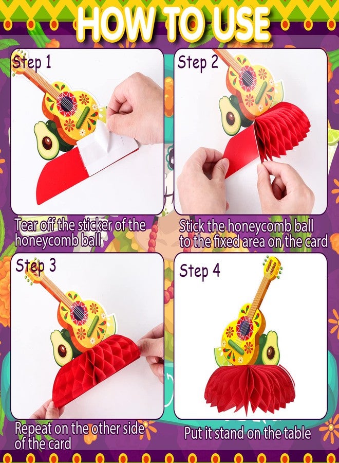 نيزيو قطعة مركزية من الورق لتزيين طاولة حفل Nezyo Fiesta المكسيكي، غطاء طاولة لاحتفال سينكو دي مايو، ديكور لمهرجانات قرص العسل، صبار تاكو، لوازم ديكور يوم الموتى (زاهية) - Image 4