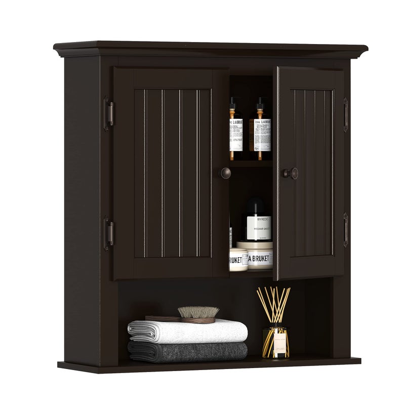 UTEX Bathroom Cabinet Wall Mounted Wood Hanging Cabinet Wall Cabinets with Doors and Shelves Over The Toilet Espresso