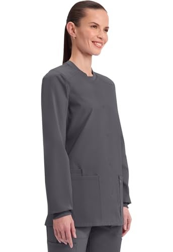 Cherokee Scrub for Women Snap Front Jacket with 3 Pockets, Fade Resistant, 2-Way Stretch, Soft & Durable Fabric - WW340, S, Pewter - Image 5