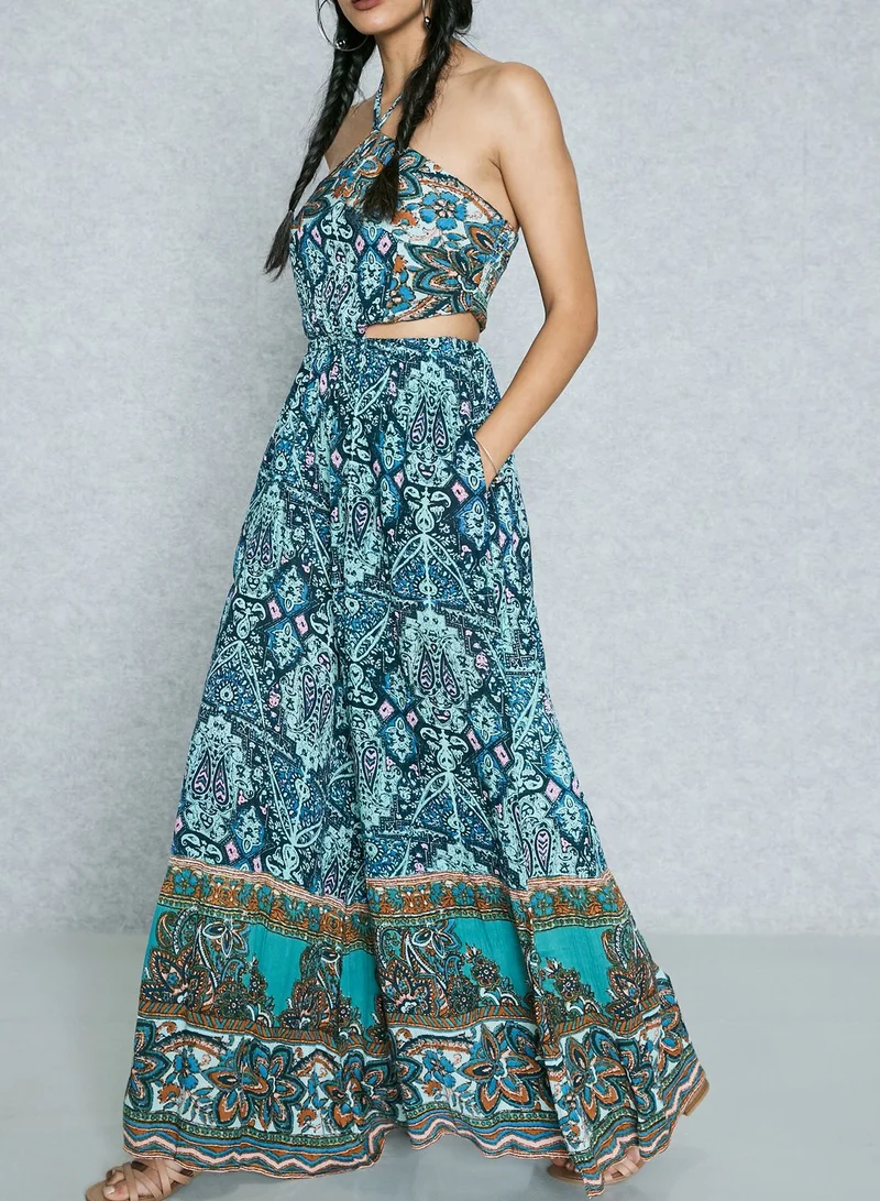 Free People Halter Neck Printed Cut Out Jumpsuit