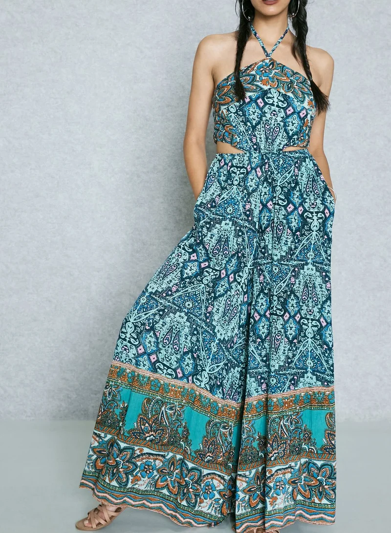 Free People Halter Neck Printed Cut Out Jumpsuit