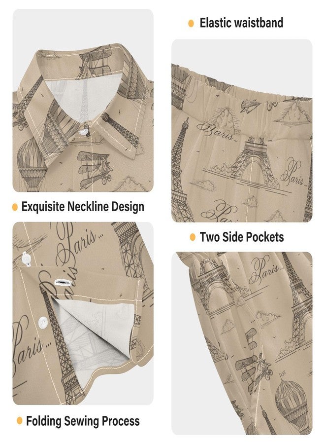 visesunny Boys 2 Piece Outfit Button Down Shirt and Short Sets Vintage Eiffel Tower Paris Hot Air Balloon Boy Summer Outfits for Children Kids - Image 5