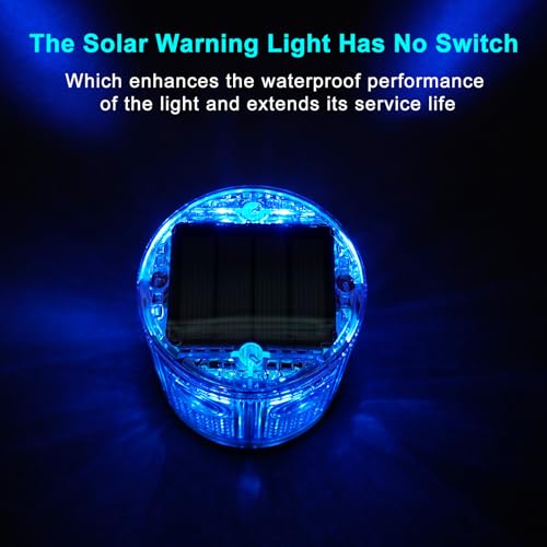 Aolyty Solar Strobe Warning Light 360 Degree Super Bright IP54 Waterproof for Construction Traffic Dock Marine Light Control Flashing (Blue) - Image 5