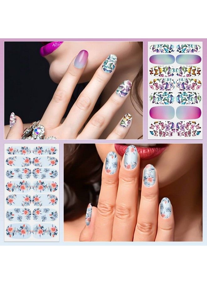 DANNEASY - 16 Sheets Nail Wraps Nail Polish Strips For Women Butterfly Flower Adhesive Nail Strips Polish Nail Sticker Fingernail Manicure Stickers With Nail File Cuticle Stick (Chic Style) - Image 1