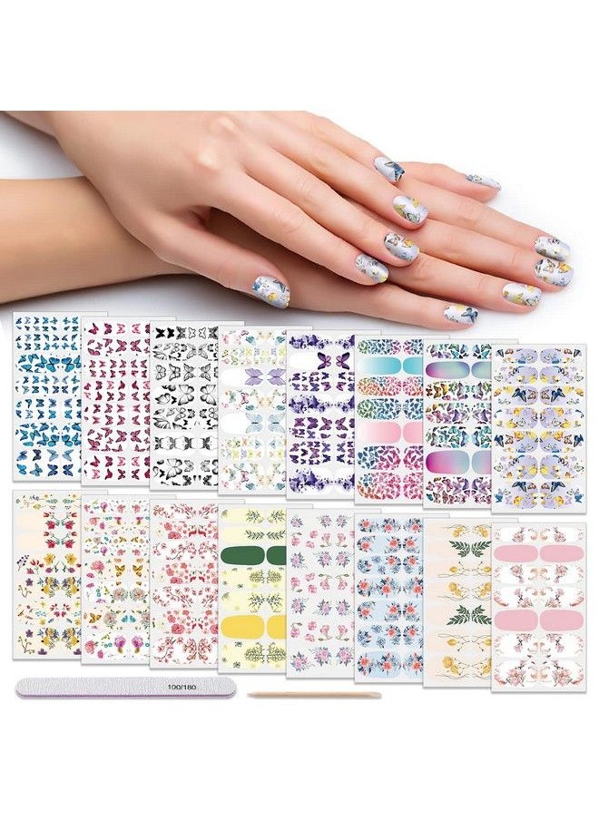 DANNEASY - 16 Sheets Nail Wraps Nail Polish Strips For Women Butterfly Flower Adhesive Nail Strips Polish Nail Sticker Fingernail Manicure Stickers With Nail File Cuticle Stick (Chic Style) - Image 1