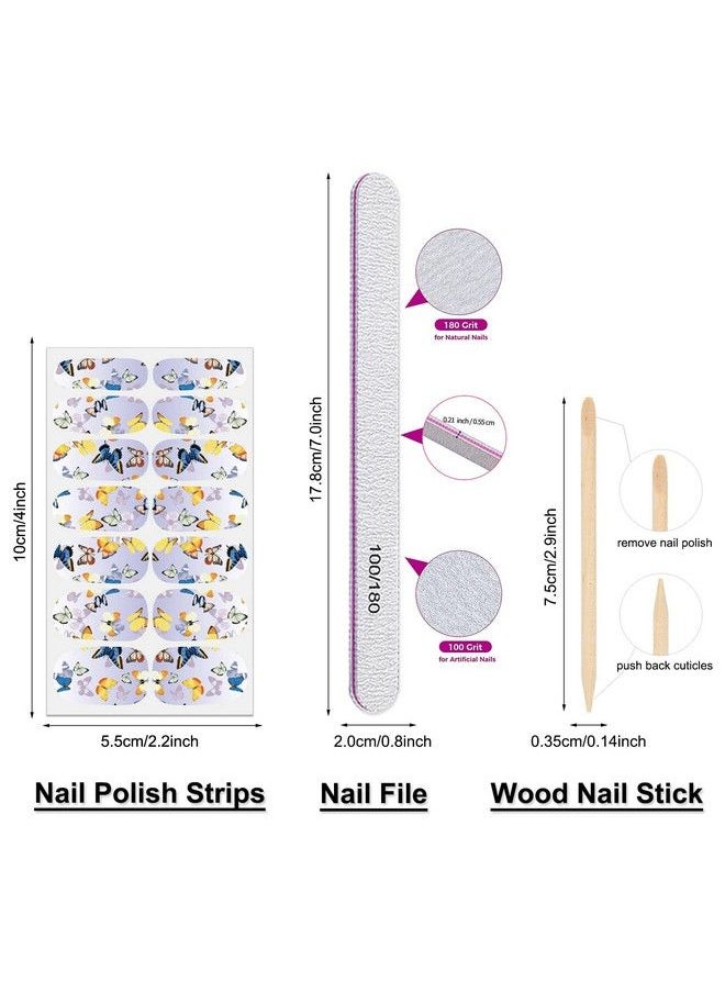DANNEASY - 16 Sheets Nail Wraps Nail Polish Strips For Women Butterfly Flower Adhesive Nail Strips Polish Nail Sticker Fingernail Manicure Stickers With Nail File Cuticle Stick (Chic Style) - Image 1