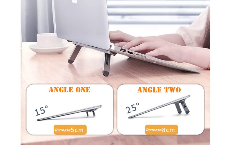 Zupro Laptop Stand, Mini Aluminum Lightweight Adjustable Heights,Ergonomic,Compatible With 11 To17 Inches Notebook Computer. Self-Adhesive With Non-Skid Silicone Feet (Silver) Tabletop - Image 2