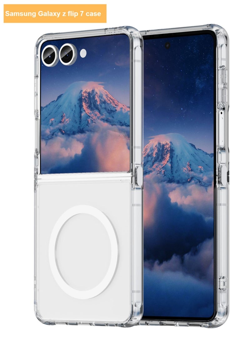 أبانيا جراب MagSafe لهاتف Samsung Galaxy Z Flip 7، غطاء خلفي مغناطيسي، غطاء هاتف نحيف شفاف مع مغناطيس قوي لهاتف Samsung Galaxy Z Flip 7، شفاف - Image 1
