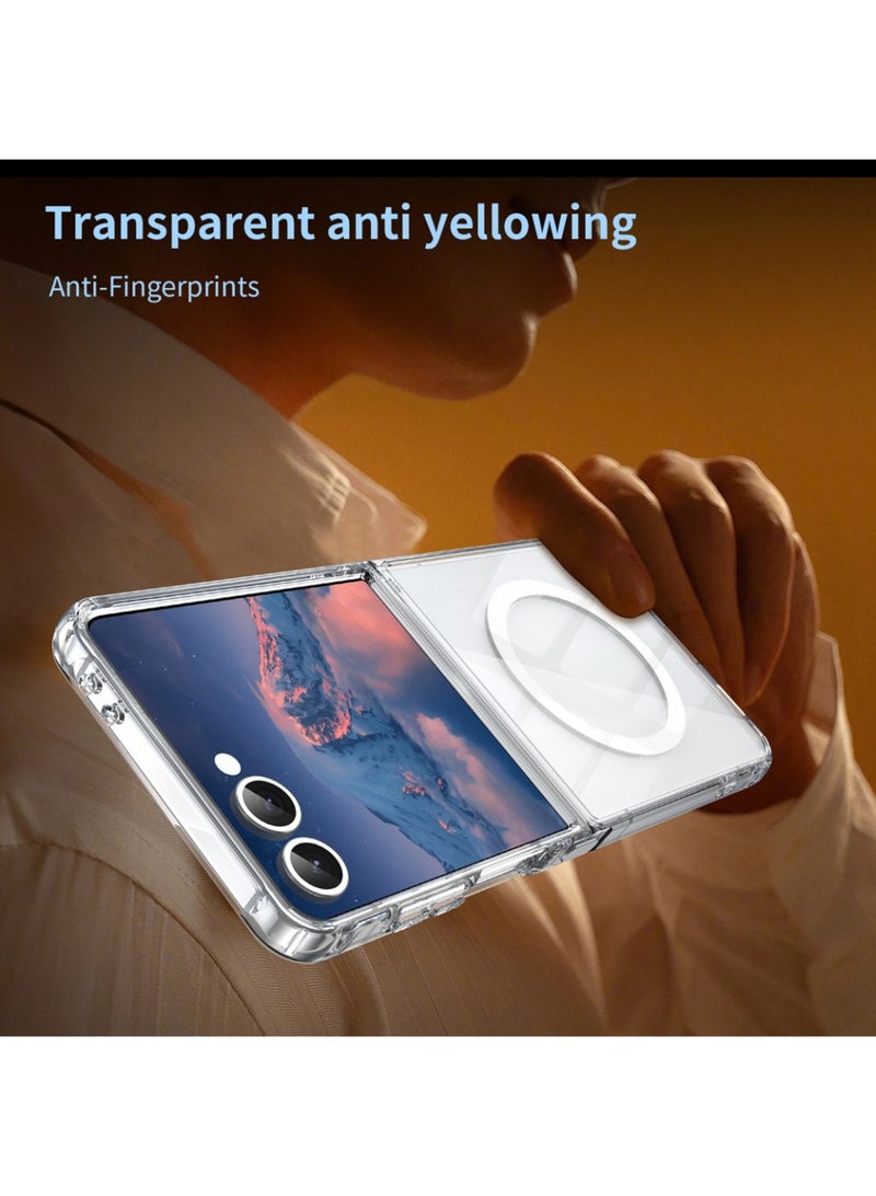 أبانيا جراب MagSafe لهاتف Samsung Galaxy Z Flip 7، غطاء خلفي مغناطيسي، غطاء هاتف نحيف شفاف مع مغناطيس قوي لهاتف Samsung Galaxy Z Flip 7، شفاف - Image 2