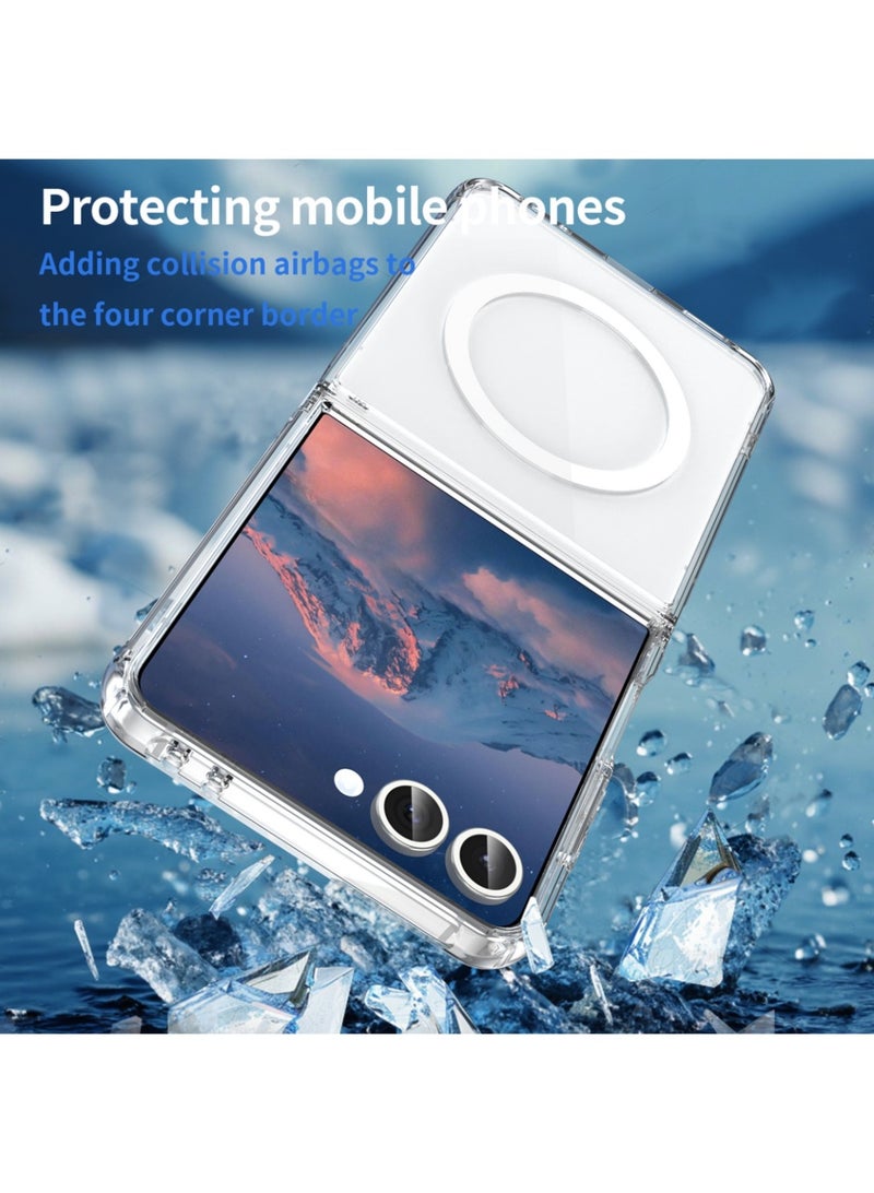 أبانيا جراب MagSafe لهاتف Samsung Galaxy Z Flip 7، غطاء خلفي مغناطيسي، غطاء هاتف نحيف شفاف مع مغناطيس قوي لهاتف Samsung Galaxy Z Flip 7، شفاف - Image 4