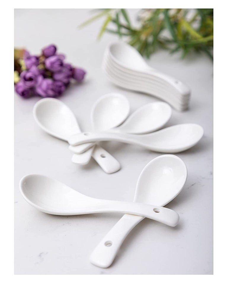 HUNGYAN White Solid Porcelain Soup SpoonsTable Spoon Pack of 6 - Image 1