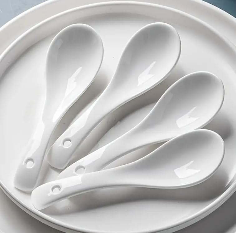 HUNGYAN White Solid Porcelain Soup SpoonsTable Spoon Pack of 6 - Image 3