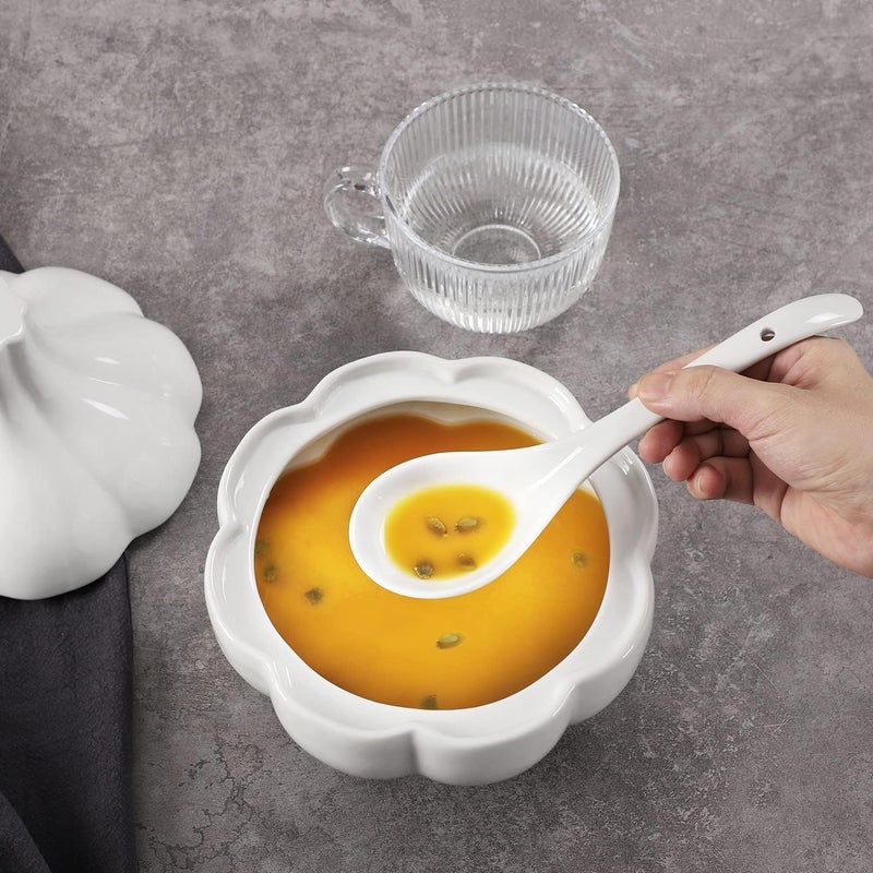 HUNGYAN White Solid Porcelain Soup SpoonsTable Spoon Pack of 6 - Image 5