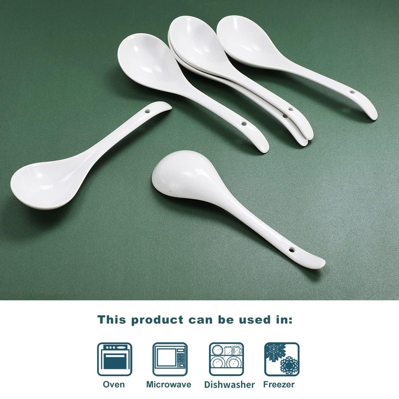 HUNGYAN White Solid Porcelain Soup SpoonsTable Spoon Pack of 6 - Image 4