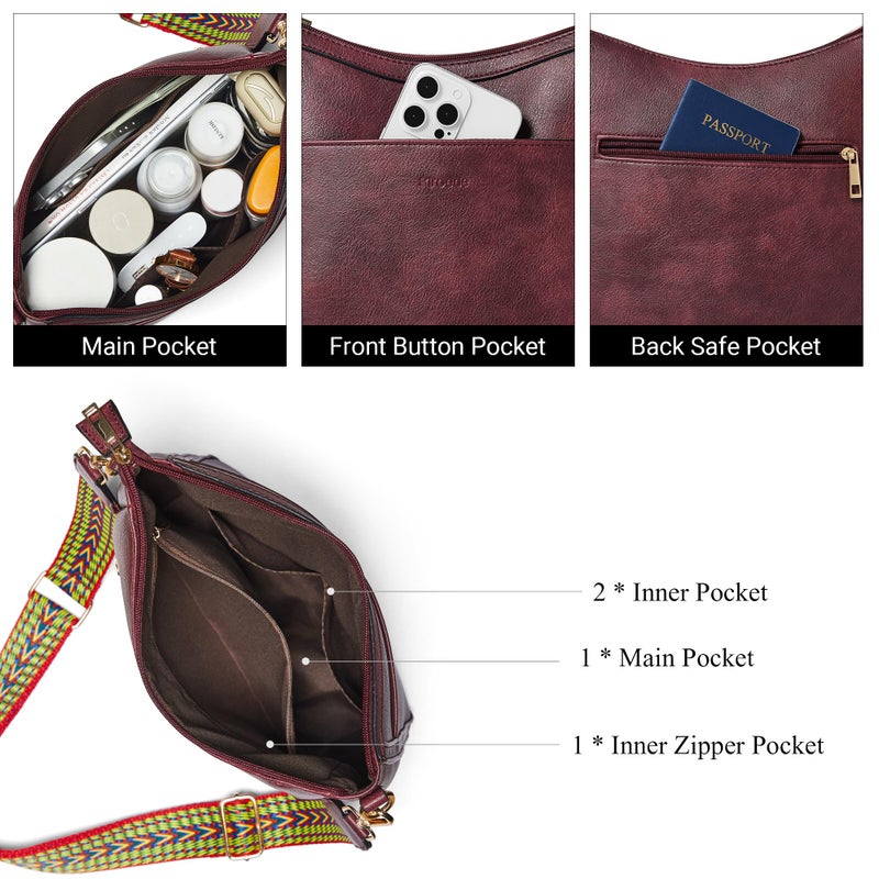 Mroede Crossbody Bags for Women Crossbody Purse for Women Vegan Leather Hobo Purses Shoulder Handbags with Detachable Strap for Daily Travel Work - Image 5