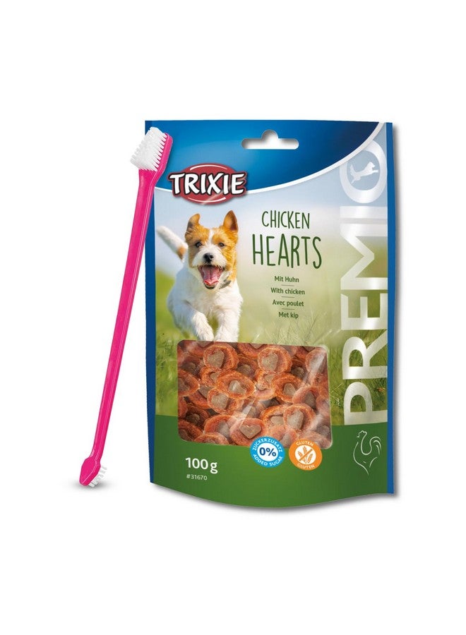 تريكسي مكافآت الكلاب من بريميو على شكل قلوب دجاج، 100 جرام ومجموعة من 4 فرشاة أسنان للحيوانات الأليفة - مناسبة لجميع سلالات الكلاب - Image 1