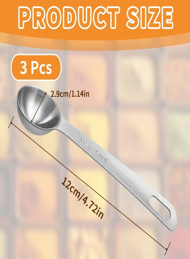MCSDFN 3 Pcs Stainless Steel Measuring Spoons - 5ml/1 Tsp Short Handle Scoops for Baking, Liquid Ingredients & Tea, Soup & Kitchen Cooking - Image 2