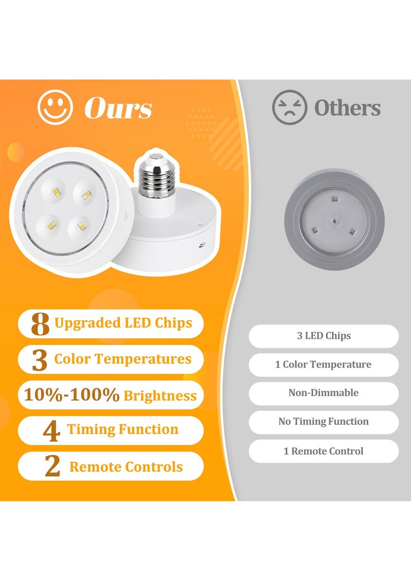 2 Packs Battery Operated Light Bulb for Lamps 3 Color Screw in LED Puck Lights with 1 Remote AA Battery Powered Wireless Dimmable Timer Light Bulb with E26 Screw Socket for Non Electric Wall Sconce - Image 5