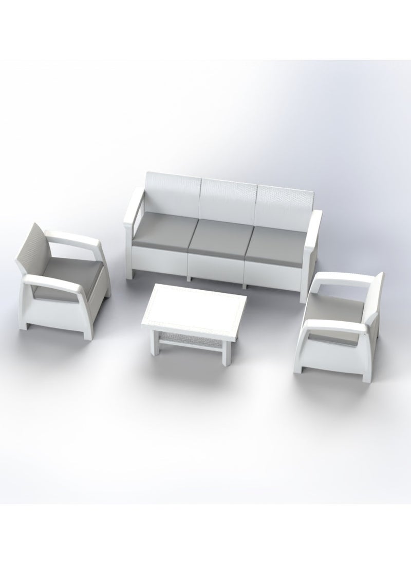 3MPlast - 3MPlast Havana Sofa 5-Seater Set, Rattan Modern Outdoor Furniture, with Comfortable cushions and Double Shelf Coffee table - Image 1