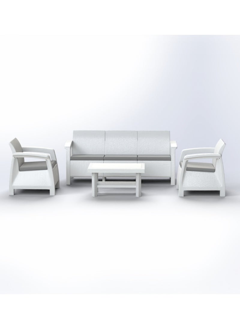 3MPlast - 3MPlast Havana Sofa 5-Seater Set, Rattan Modern Outdoor Furniture, with Comfortable cushions and Double Shelf Coffee table - Image 1