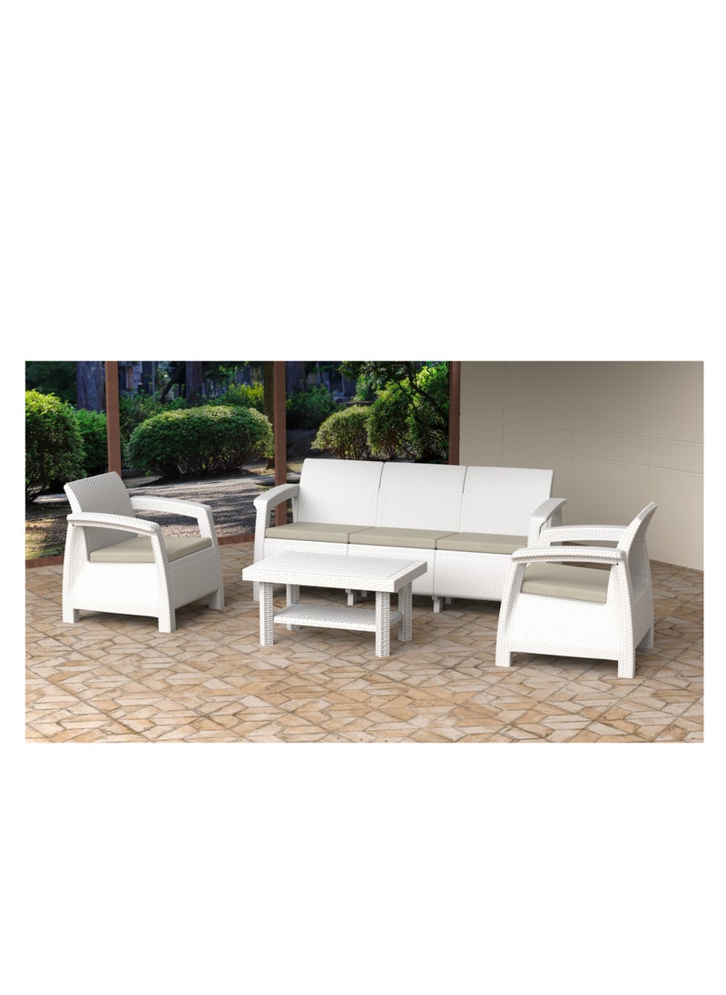 3MPlast - 3MPlast Havana Sofa 5-Seater Set, Rattan Modern Outdoor Furniture, with Comfortable cushions and Double Shelf Coffee table - Image 1
