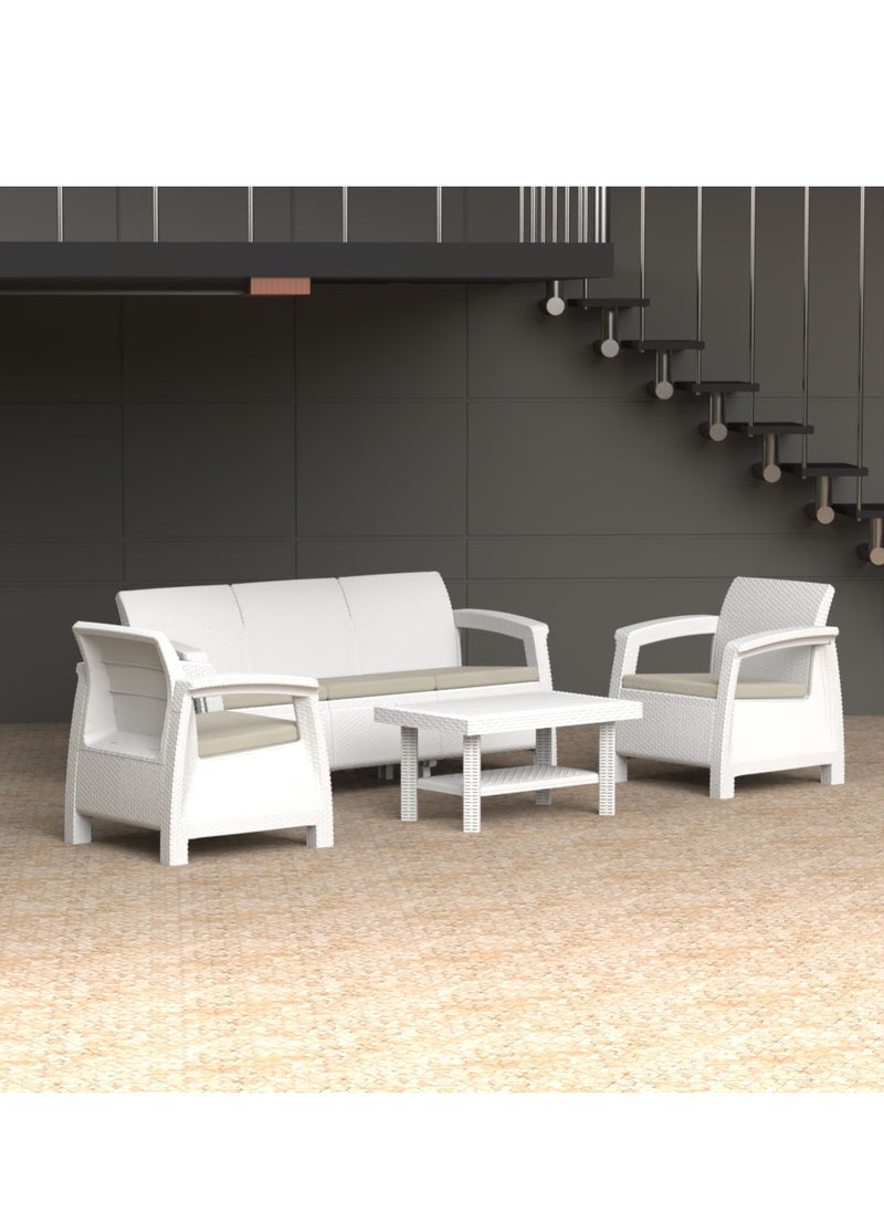 3MPlast - 3MPlast Havana Sofa 5-Seater Set, Rattan Modern Outdoor Furniture, with Comfortable cushions and Double Shelf Coffee table - Image 1