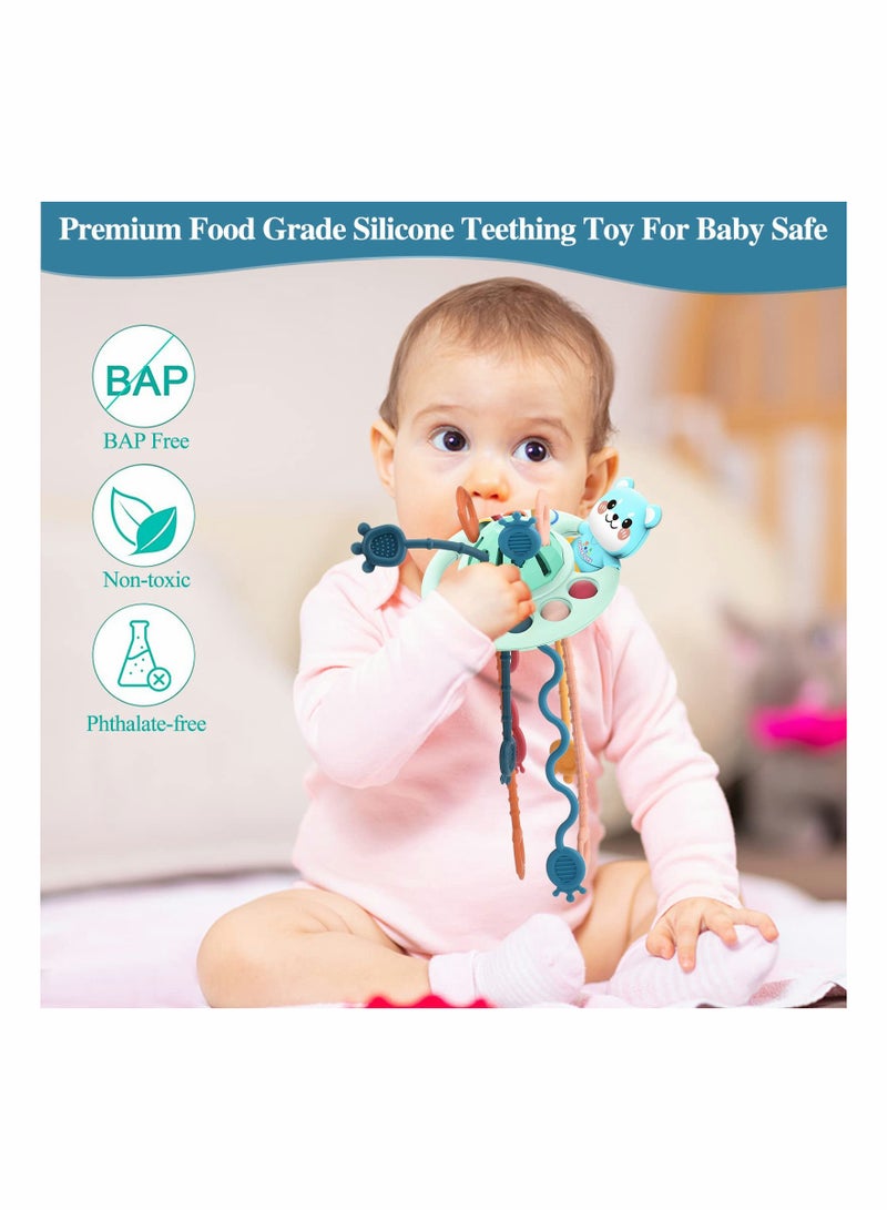 Zikra Pull String Activity Toy Blue Cat Montessori Toys Food Grade Silicone Sensory Toys for Babies Baby Toys Fine Motor Skills Gift Silicone Toy Exercise Hand Fine Movements for 1 to 3 Years Old - Image 2