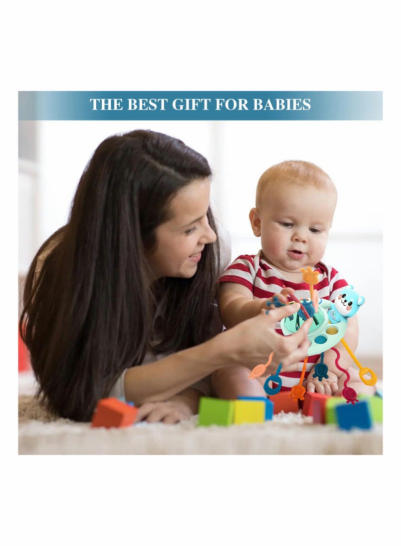 Zikra Pull String Activity Toy Blue Cat Montessori Toys Food Grade Silicone Sensory Toys for Babies Baby Toys Fine Motor Skills Gift Silicone Toy Exercise Hand Fine Movements for 1 to 3 Years Old - Image 4