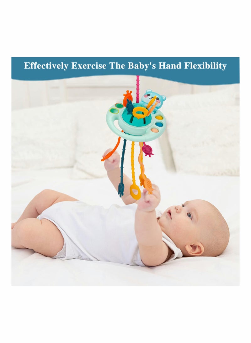 Zikra Pull String Activity Toy Blue Cat Montessori Toys Food Grade Silicone Sensory Toys for Babies Baby Toys Fine Motor Skills Gift Silicone Toy Exercise Hand Fine Movements for 1 to 3 Years Old - Image 5