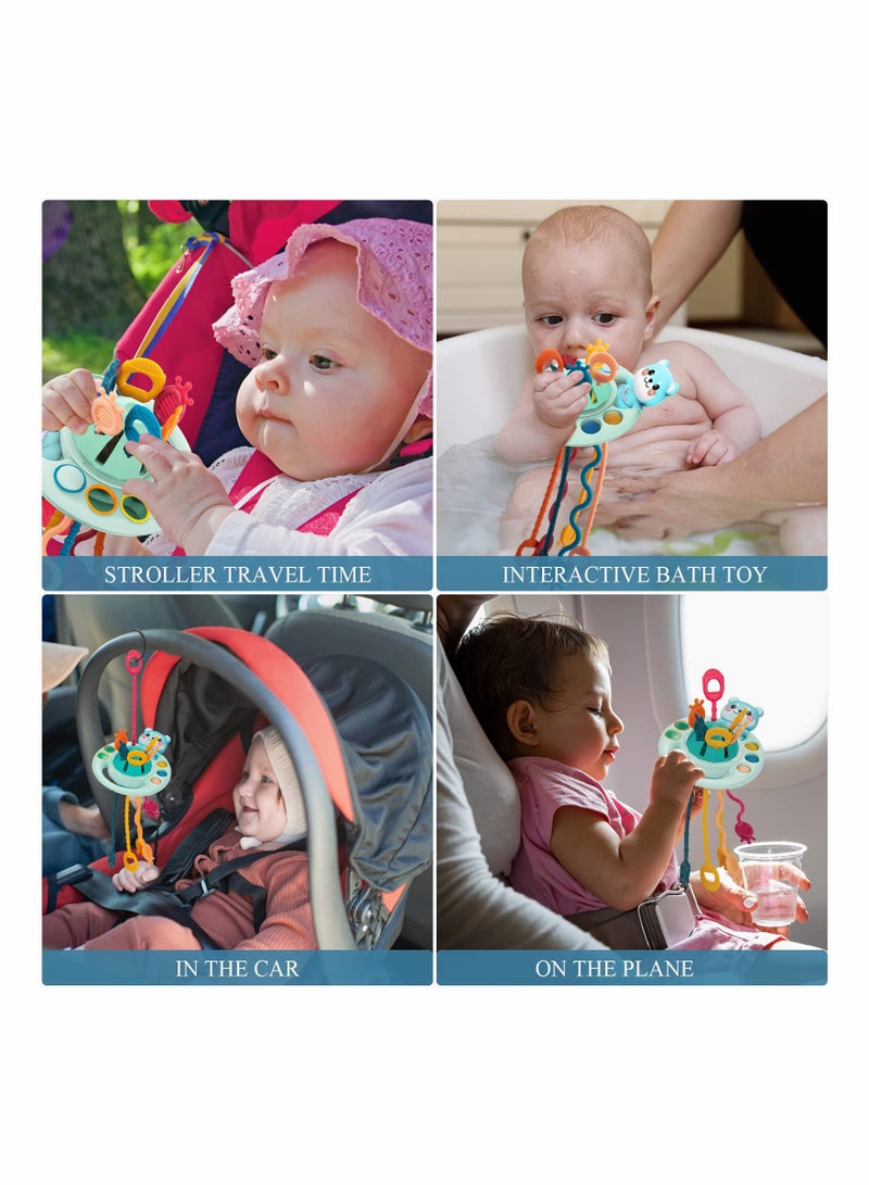 Zikra Pull String Activity Toy Blue Cat Montessori Toys Food Grade Silicone Sensory Toys for Babies Baby Toys Fine Motor Skills Gift Silicone Toy Exercise Hand Fine Movements for 1 to 3 Years Old - Image 3