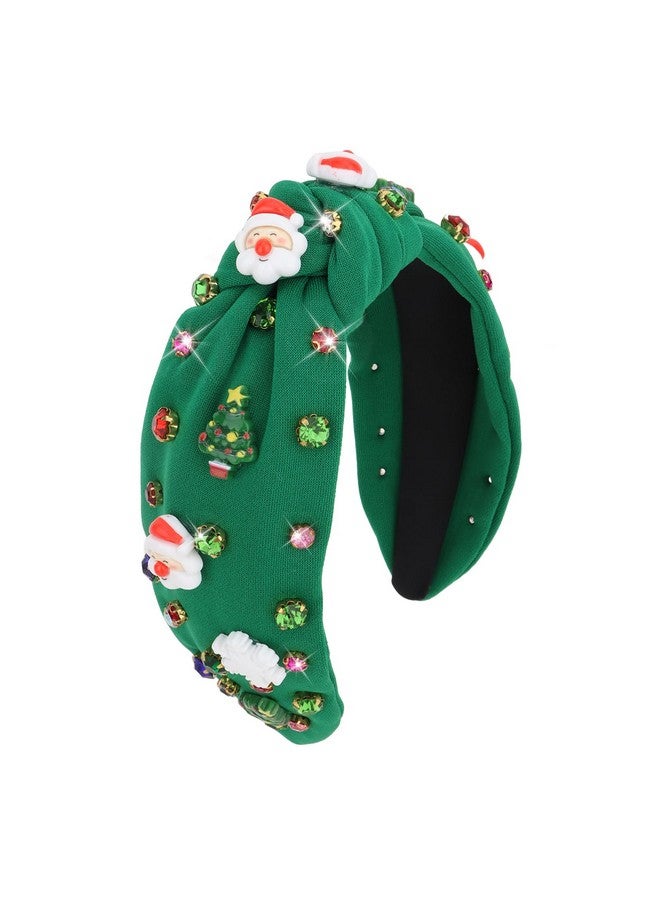 AMCAMI Christmas Headbands for Women Green Knotted Embellished Crystal Headband Top Knot Jeweled Wide Hair Bands Christmas Hair Accessories Christmas Family Outfits Gifts - Image 1