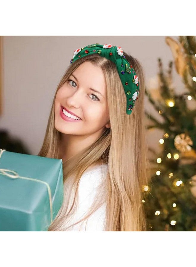 AMCAMI Christmas Headbands for Women Green Knotted Embellished Crystal Headband Top Knot Jeweled Wide Hair Bands Christmas Hair Accessories Christmas Family Outfits Gifts - Image 3