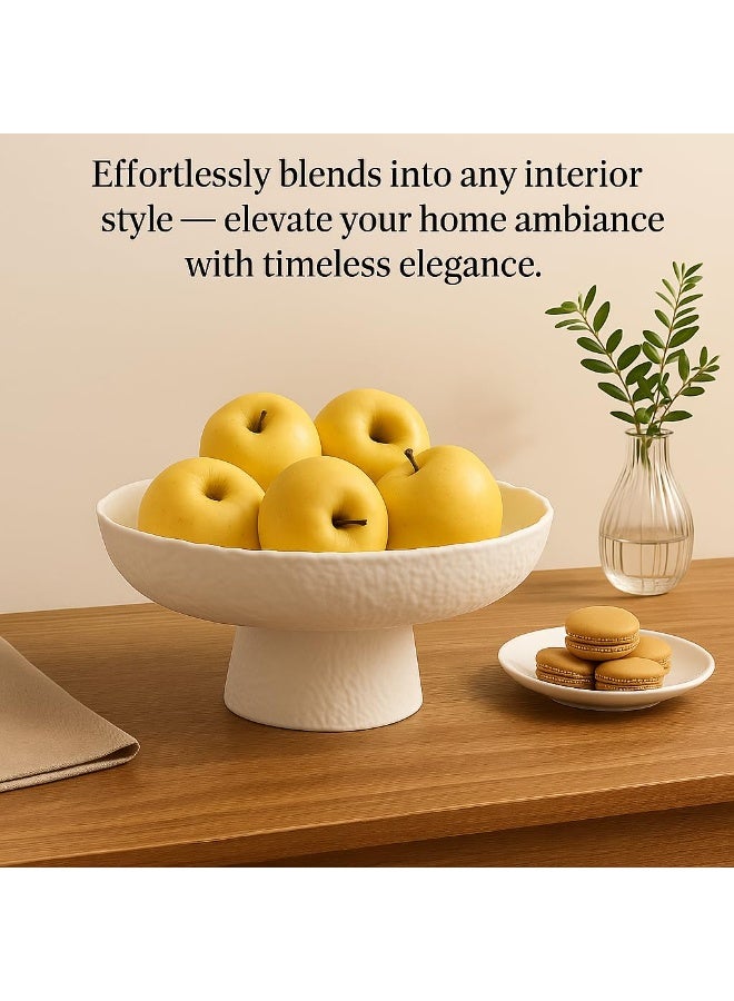 YelaJoy Matte Ceramic High Foot Fruit Bowl, 10.4‘’ High-Temperature Fired Thickened Ceramic Bowl, Non-Slip Wide Base Serving Platter with Irregular Edge Design, Perfect Home Decor, White - Image 2