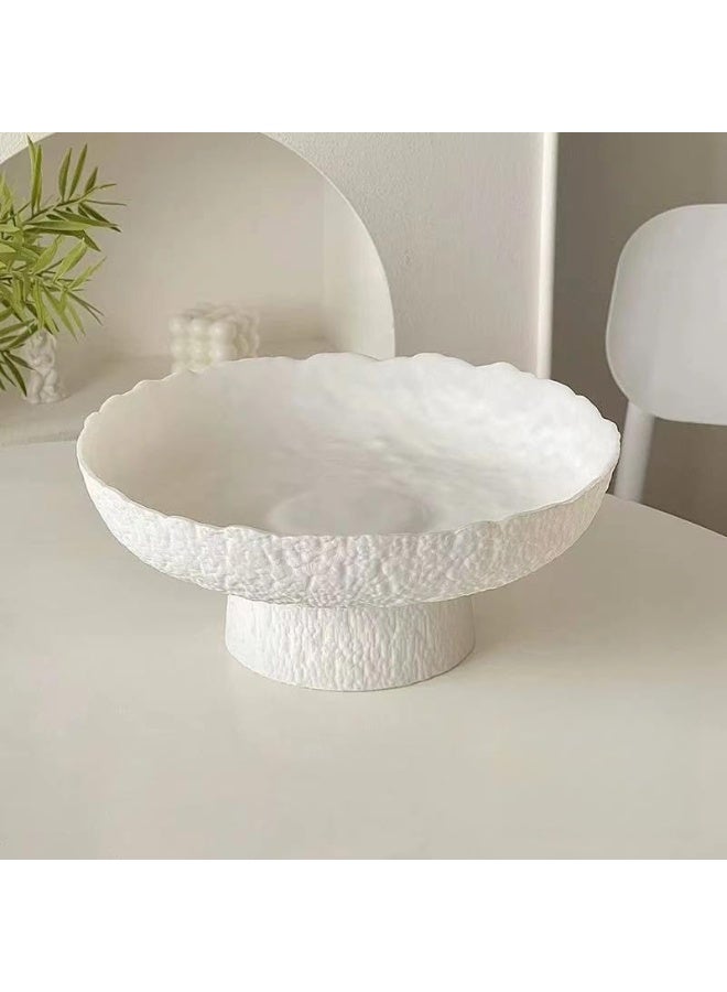 YelaJoy Matte Ceramic High Foot Fruit Bowl, 10.4‘’ High-Temperature Fired Thickened Ceramic Bowl, Non-Slip Wide Base Serving Platter with Irregular Edge Design, Perfect Home Decor, White - Image 1
