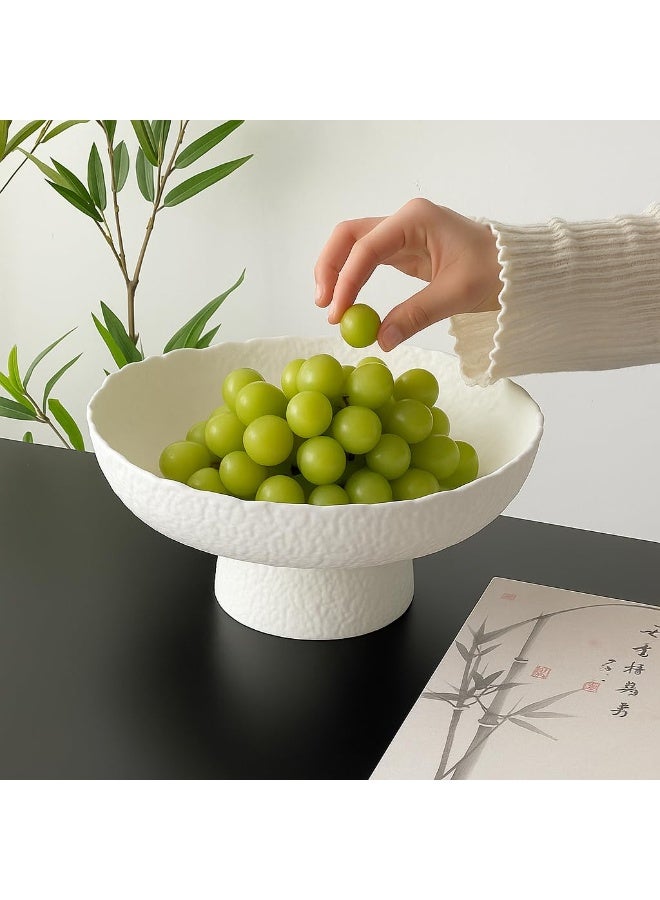 YelaJoy Matte Ceramic High Foot Fruit Bowl, 10.4‘’ High-Temperature Fired Thickened Ceramic Bowl, Non-Slip Wide Base Serving Platter with Irregular Edge Design, Perfect Home Decor, White - Image 3
