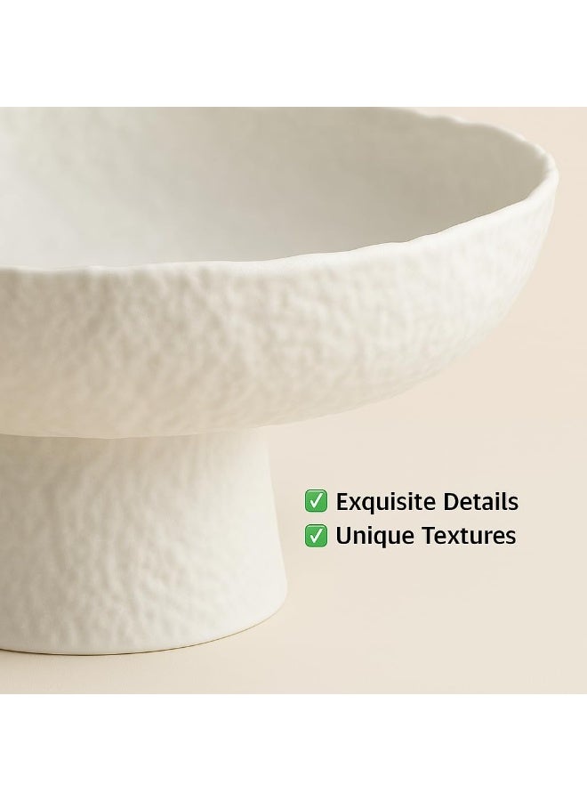 YelaJoy Matte Ceramic High Foot Fruit Bowl, 10.4‘’ High-Temperature Fired Thickened Ceramic Bowl, Non-Slip Wide Base Serving Platter with Irregular Edge Design, Perfect Home Decor, White - Image 4