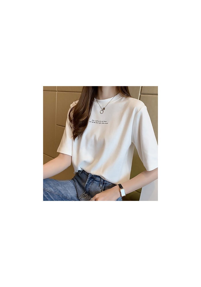 Short-Sleeved T-Shirt for Women 2025 Spring New Korean Style Loose Printed Round Neck Top Half-Sleeved T-Shirt Bottoming Shirt Trbottomy