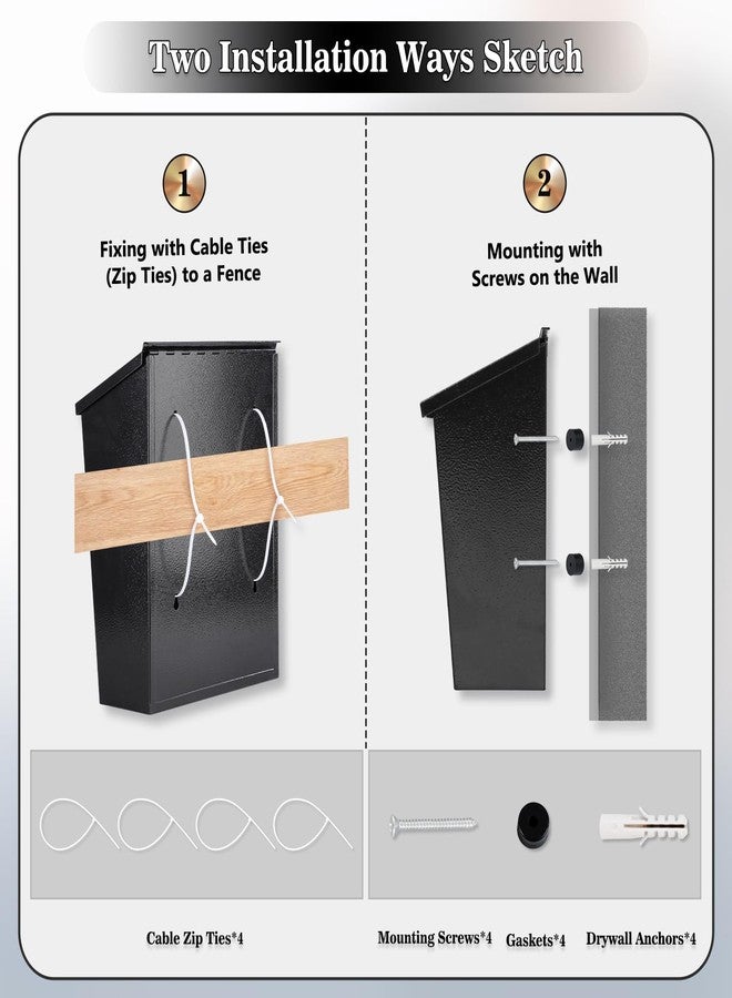 KYODOLED Convenient and Durable Wall Mount Mailbox for Outside, Easy Installation, Ample Storage Space to Accommodate Standard-Sized Letter, Magazine, Check, Black, Drop Box for Home or Apartment - Image 4