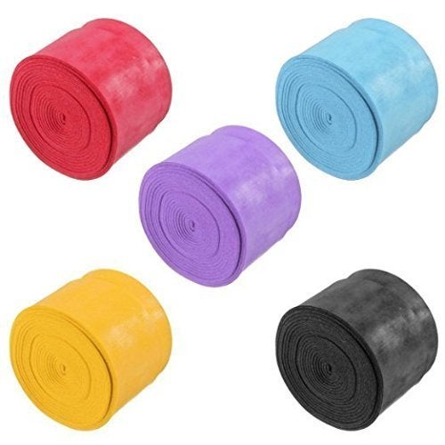 Onwon Absorb Moisture & Anti-slip Overgrip Tennis Racquet Racket Grip Overgrip PU soft Tape for tennis and badminton racket bike bar 5 Pcs (Black, Blue, Purple, Yellow, Red) - Image 1
