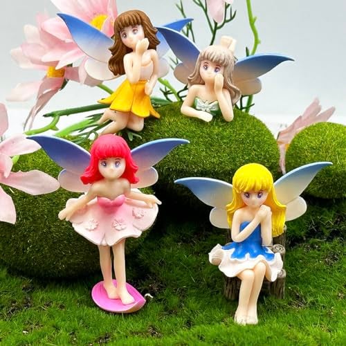 Suartus Miniature Fairy Figurines - 4Pcs Small Flower Fairies Ornaments Resin Mini Fairy Figurines Tiny Elf for DIY Fairy Garden Flower Pot Bonsai Micro Landscapes Craft Decoration Accessories - Image 1
