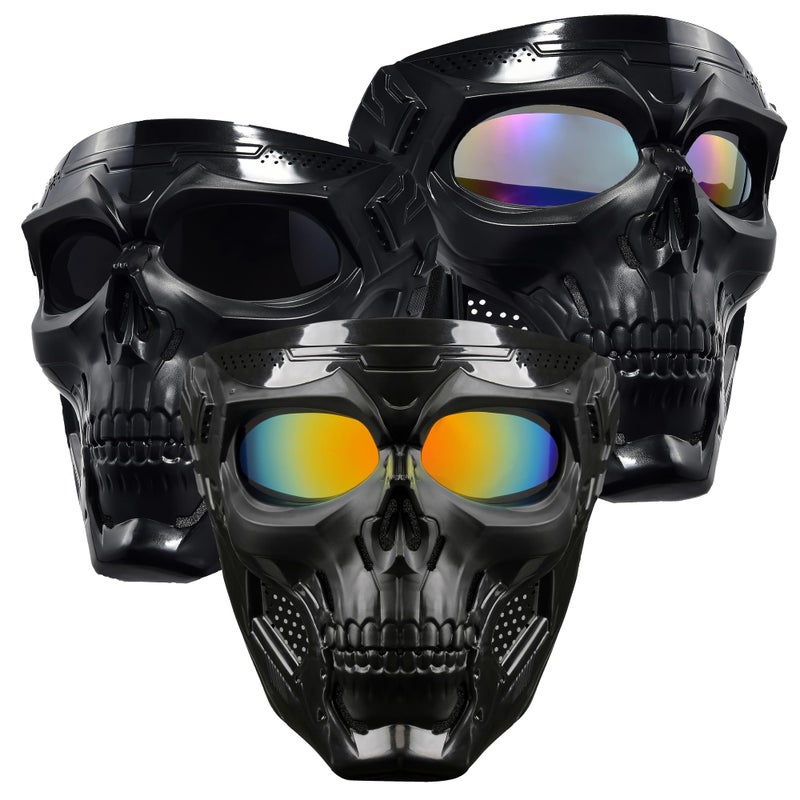 PLOOTA 3 Pcs Full Face Skull Airsoft Masks with Electroplated Lenses - Ideal for Military, Halloween, Paintball, Motorcycle Riding, Racing, Shooting, Cosplay, CS & Survival Games - Image 1