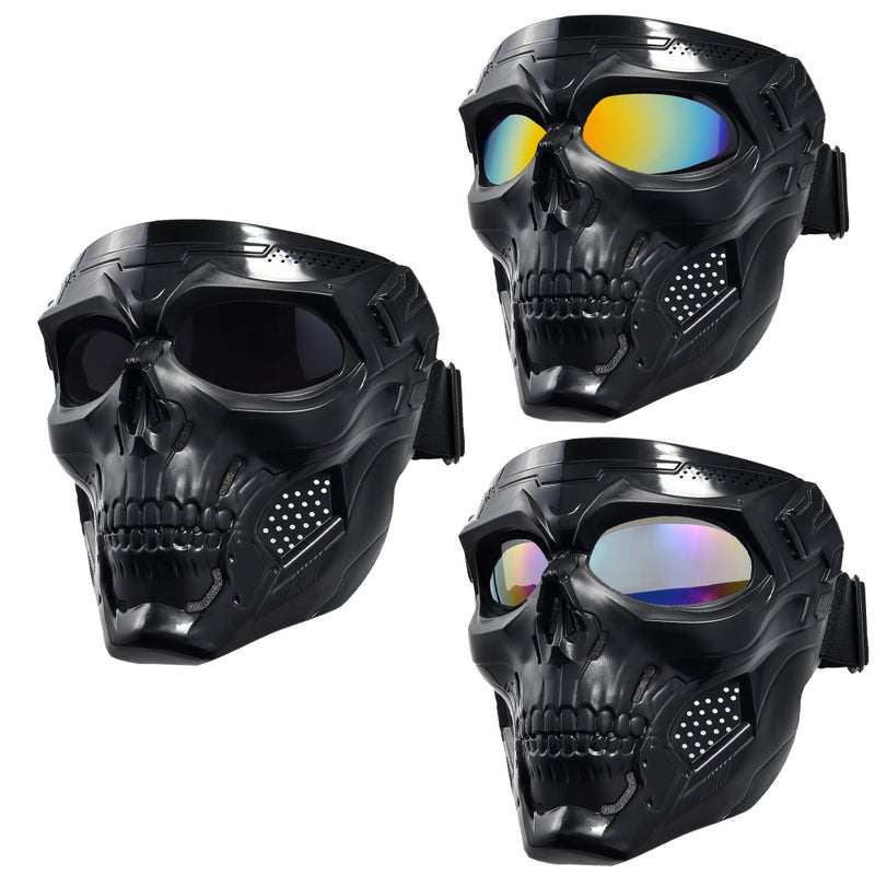 PLOOTA 3 Pcs Full Face Skull Airsoft Masks with Electroplated Lenses - Ideal for Military, Halloween, Paintball, Motorcycle Riding, Racing, Shooting, Cosplay, CS & Survival Games - Image 2