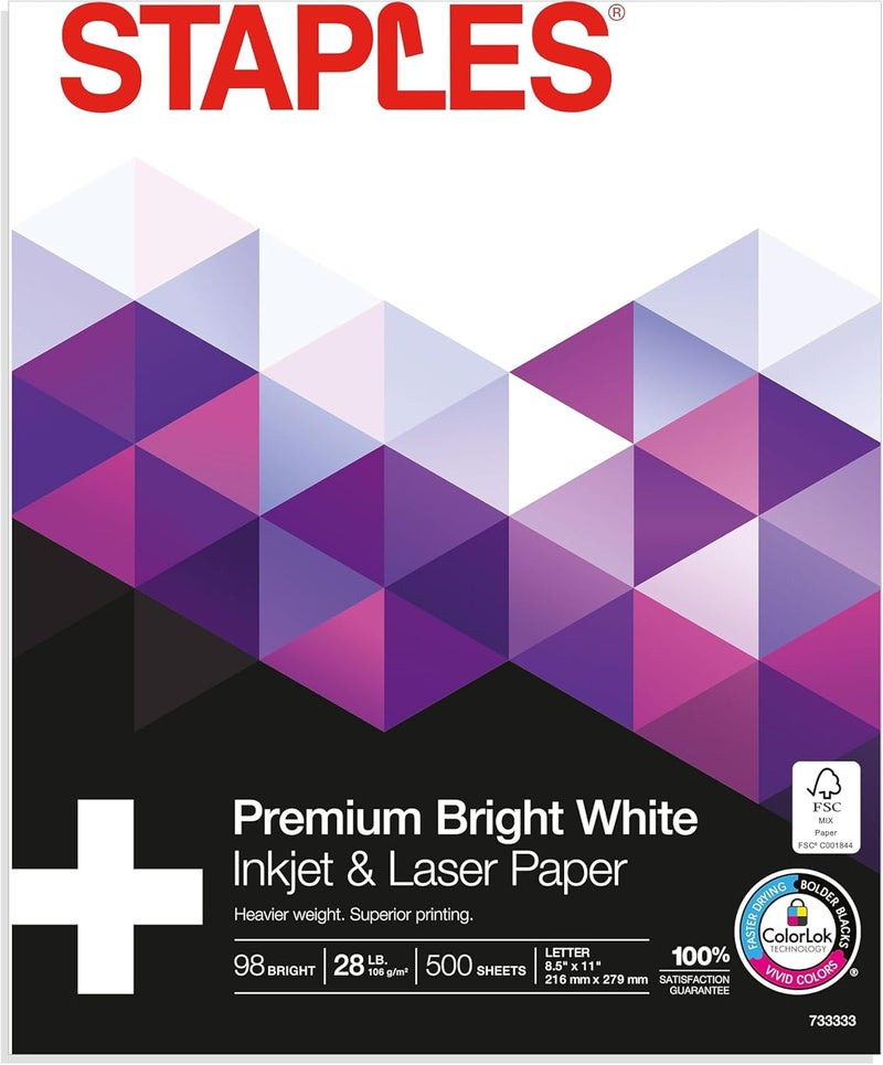 Staples 8.5-Inch X 11-Inch Laser Paper 28 Lbs. 98 Brightness 500/Ream - Image 1